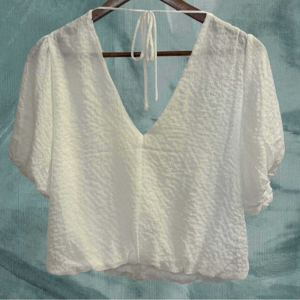 ASTR The Label Blouse Puff Balloon Sleeve Bubble Top Tie Back Size M